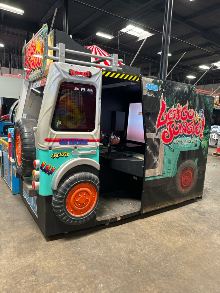Let's Go Jungle driving cabinet shaped like a safari jeep